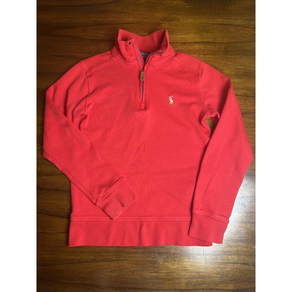 Polo Ralph Lauren Red Quarter-Zip Logo Pullover Boy Sz S/8 Cotton Preppy Grandpa